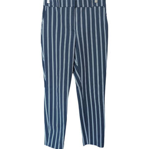 H&M Navy & White Striped Dress Pants Women's 8 Sailor Chic Nautical Office EUC